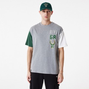 T-Shirt NBA Milwaukee Bucks New Era Arch Wordmark Oversize Gris