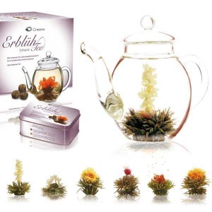 Coffret théière et 6 fleurs de thé noir - Coffret théière verre + 6 fleurs de thé