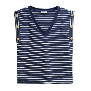 Metallic sailor stripes buttons t-shirt