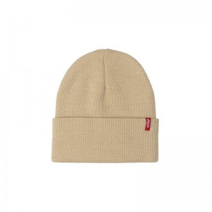 Slouchy red tab beanie