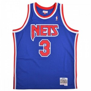 Maillot NBA swingman Drao¾en Petrovi? New Jersey Nets 1992-93 Hardwood Classics Mitchell & Ness Bleu
