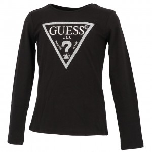 T-shirt Mode Manches Longues Fillette Guess Logo i black ml tee girl