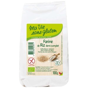 Farine de riz  demi-complète bio garantie sans gluten - Sachet 500g