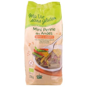 Mini Penne des andes - pâtes bio multicolores au quinoa sans gluten - Paquet 250g