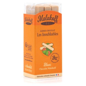 Barre chocolat blanc et noisettes Malakoff 1855 sans emballage individuel - Réglette de 6 barres de 20g
