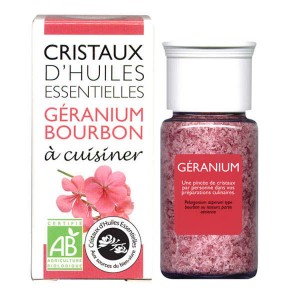Géranium Bourbon - Cristaux d'huiles essentielles à cuisiner - Bio - Flacon 10g