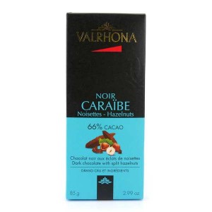Tablette de chocolat noir Caraïbe 66% éclats de noisette - Valrhona - Tablette 85g