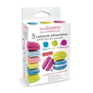 Set de 3 colorants alimentaires artificiels en poudre bleu, vert-citron et pourpre Scrapcooking