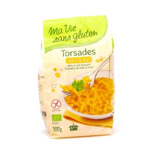 Torsades maïs et riz - pâtes bio sans gluten - Sachet 500g