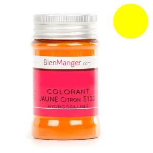 Colorant alimentaire jaune citron E102 - Poudre hydrosoluble - Pot 50g