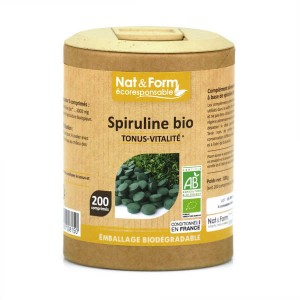 Spiruline bio - 200 comprimés de 500mg - Boîte carton recyclé 200 comprimés