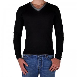 Pull Eleven Paris Basic Pull Double V Noir / Gris