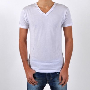 T-Shirt Eleven Paris L2 Basic V Button SS Blanc