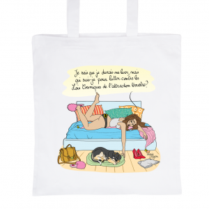 Tote Bag Blanc 100% Coton Marie Crayon "Pas envie de sortir du lit"