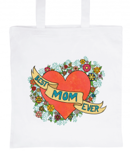 Tote Bag Blanc 100% Coton Marie Crayon "Best Mom Ever"