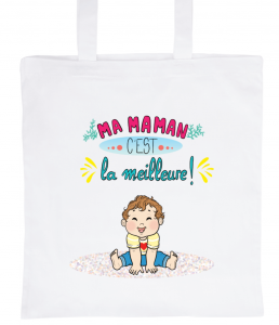 Tote Bag Blanc 100% Coton Marie Crayon "Ma Maman c'est la meilleure"