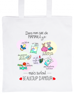 Tote Bag Blanc 100% Coton Marie Crayon "Dans mon sac de maman"