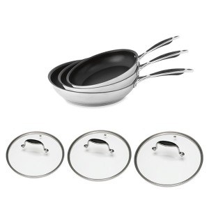 Lot wok inox antiadhérent et couvercle verre 30 cm Excell'Inox Mathon 