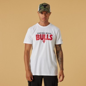 T-Shirt NBA Chicago Bulls New Era Wordmark Blanc pour Homme