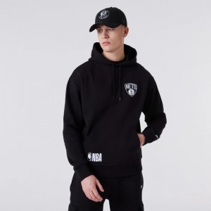 Sweat à capuche NBA Brooklyn nets New Era Half Logo Noir pour homme