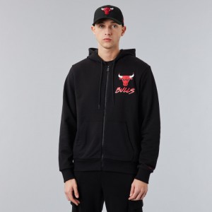 Sweat à Capuche zippé NBA Chicago Bulls New Era Script Noir