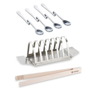 Set porte toasts 6 tranches, pince à toast en bois et 4 cuillères à confiture Mathon